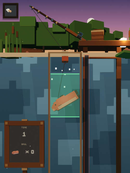 A fishing round: a fish fighting inside the catch bar.