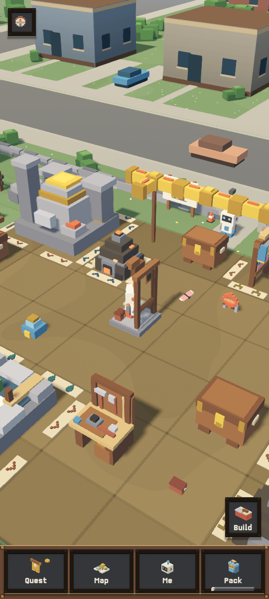 The full home-base screen with its build button.
